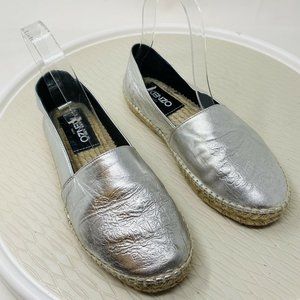 Kenzo Women Tiger Flats Embossed Espadrilles 36 6 Silver Metallic Print Shoes